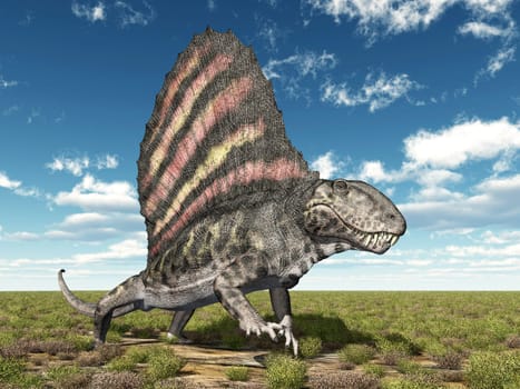 Computer-generated 3D illustration with the Pelycosaur Dimetrodon
