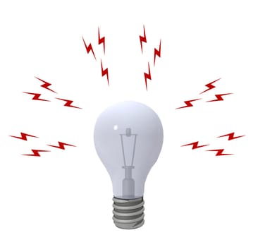 Computer-generated 3D illustration with light bulb and flash icon isolated on white background