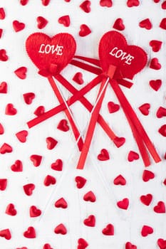 Love hearts on wooden texture background, valentines day card concept.