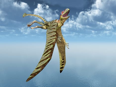 Computer-generated 3D illustration with the flying dinosaur Peteinosaurus over the sea