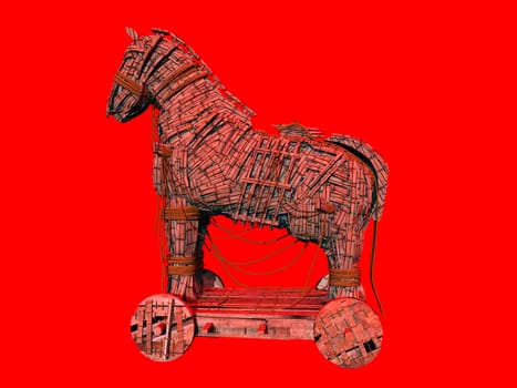 Computer-generated 3D illustration with a warning icon for the computer program Trojan Horse