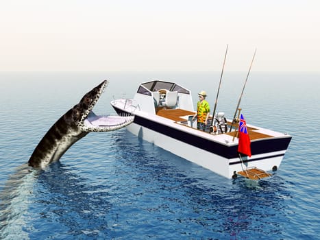 Computer-generated 3D illustration with deep sea angler and sea monster