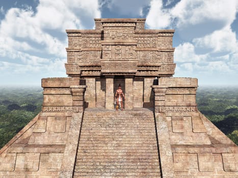 Computer-generated 3D illustration with a Mayan temple