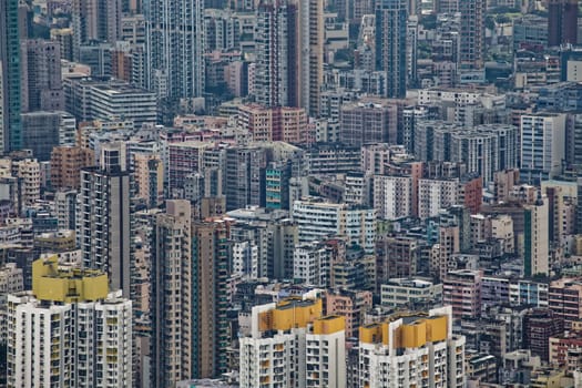 Hong Kong cityscape, crowd buildings in mist