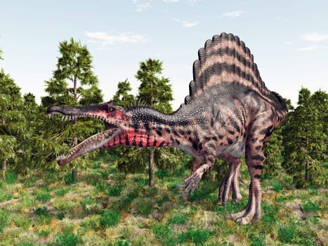 Computer-generated 3D illustration with the dinosaur Spinosaurus