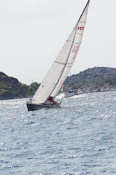 one sailing boat in a competition in sweden on the westcoast