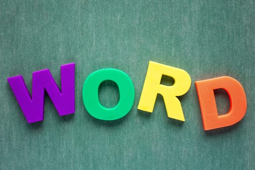 Plastic colored alphabet letters spelling the WORD