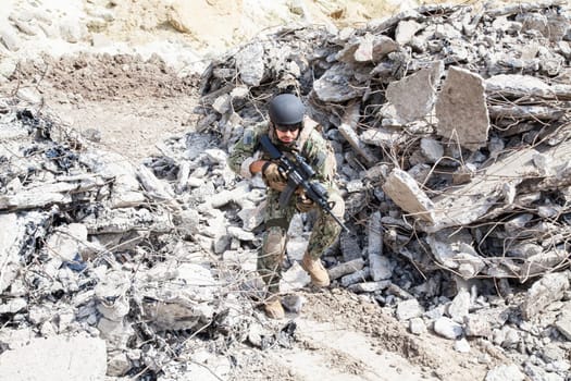 Member of Navy SEAL Team with weapons in action