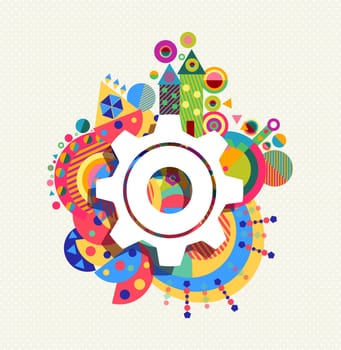 Gear wheel icon configuration concept design with colorful vibrant geometry shapes background. EPS10 vector.