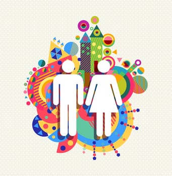 Couple icon, man and woman sign concept design with colorful vibrant geometry shapes illustration background. EPS10 vector.