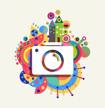 Photography Camera icon concept design with colorful vibrant geometry shapes illustration background. EPS10 vector.