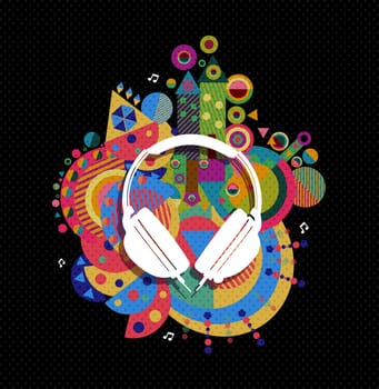 DJ Headphones icon, music concept design with colorful vibrant geometry shapes background. EPS10 vector.