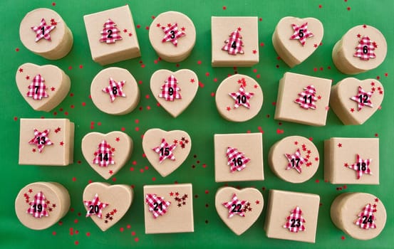 Small gifts for Christmas on a green background