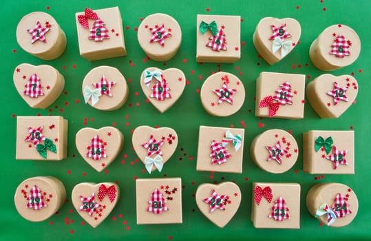 Small gifts for Christmas on a green background