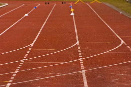 Finish line and numbers on red running track