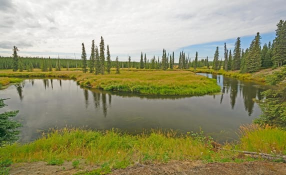 Oxbow bend in the Moose River of the Kenai Peninsula of Alaska