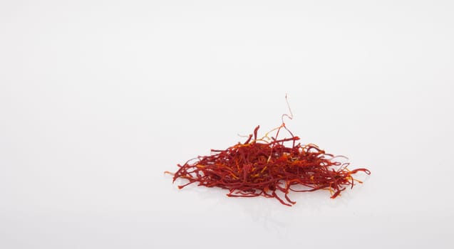 Handful of Spanish Saffron Isolated on white background