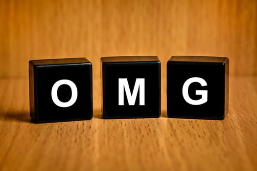 OMG or Oh My God text on black block