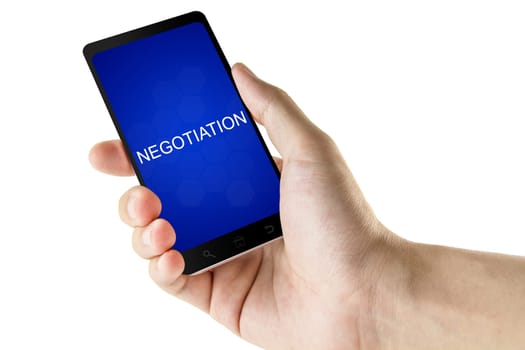 negotiation word on digital smart phone isolated white background