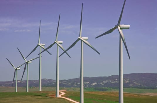 Windmills for electric power production, Cadiz province, Andalusia, Spain