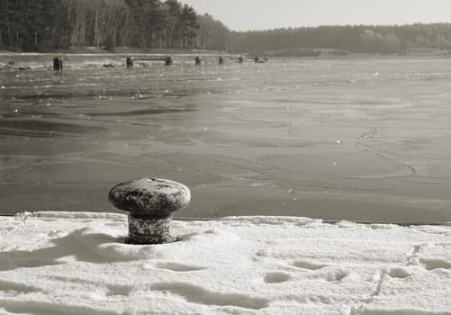 Bollards on the banks of the Elbe