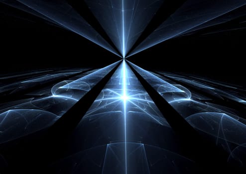 Abstract computer-generated dark image glass or metal surface with perspective and light effects