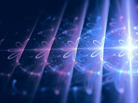 Abstract computer-generated blue image background with stripes and flowers