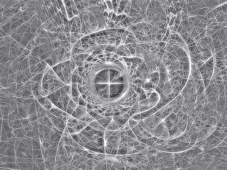 Abstract computer-generated black and white image futuristic pattern with grid