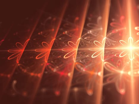 Abstract computer-generated orange image background with stripes and flowers