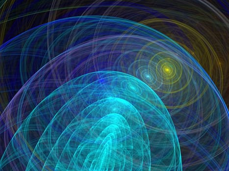 Abstract computer-generated image background with waves, curls and circles
