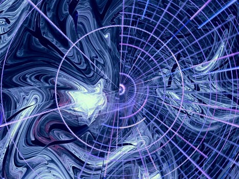 Abstract computer-generated black and white image futuristic background with disk and grid