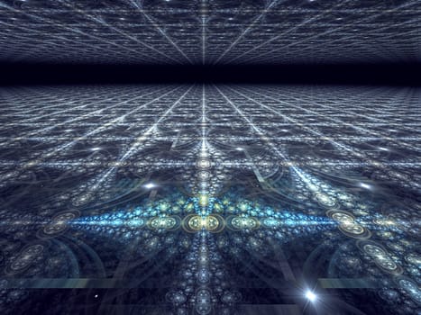 Abstract computer-generated image lace pattern with perspective and horizon