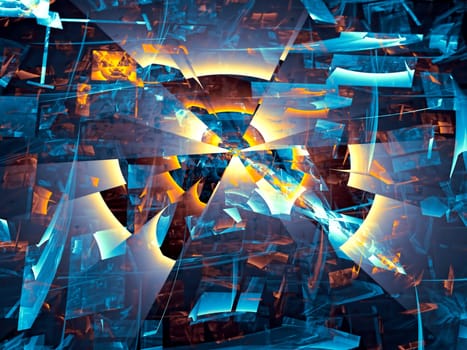 Abstract computer-generated image blue and orange chaos background