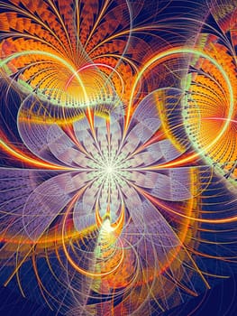 Abstract digitally generated blue and orange image striped flower
