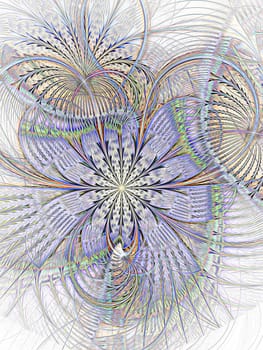 Abstract digitally generated light image like flower painted strokes on a white background
