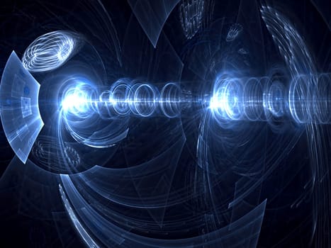 Abstract computer-generated image blue technology background with cylinder, tunnel, perspective and light effects