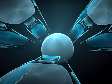 Abstract computer-generated tech style image moving ball down the tunnel
