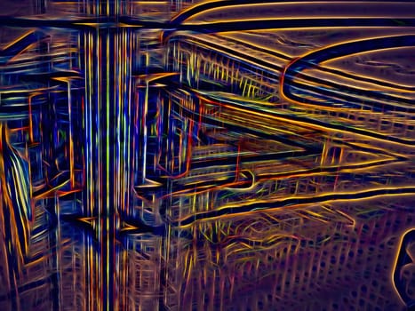Abstract computer-generated image f lines and curves like a futuristic cityscape