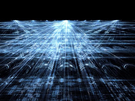 Abstract computer-generated image technology style image blue surface with rectangle gid and light effects