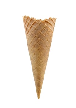 Empty wafer cone of icecream isolated on white background