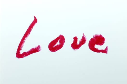 Red lipstick love on white background