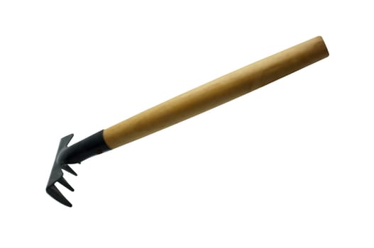 Rake isolated on white background, collection of gardening tools
