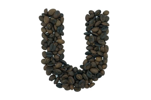 Creative alphabet from coffee bean isolated on white background