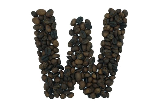 Creative alphabet from coffee bean isolated on white background