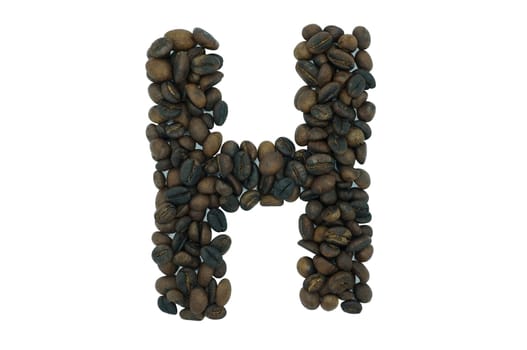 Creative alphabet from coffee bean isolated on white background