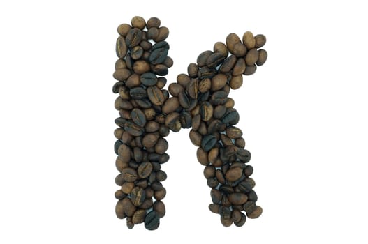 Creative alphabet from coffee bean isolated on white background