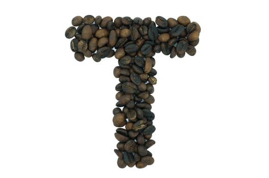 Creative alphabet from coffee bean isolated on white background