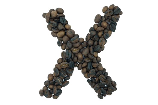 Creative alphabet from coffee bean isolated on white background