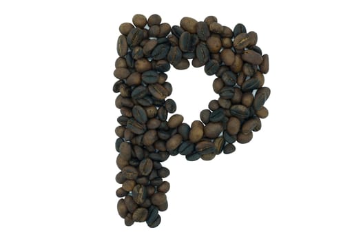 Creative alphabet from coffee bean isolated on white background