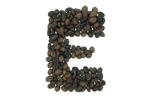Creative alphabet from coffee bean isolated on white background